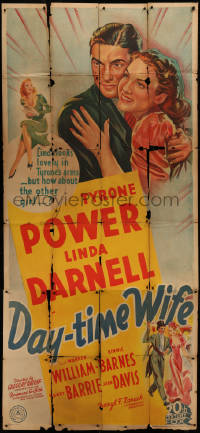 7a0136 DAY-TIME WIFE English 3sh 1940 different art of Tyrone Power & Linda Darnell, ultra rare!