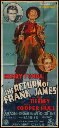7a0139 RETURN OF FRANK JAMES English 3sh 1940 art of Henry Fonda & Gene Tierney, Fritz Lang, rare!