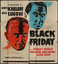 7a0129 BLACK FRIDAY English 6sh 1940 best different art of Bela Lugosi & Boris Karloff, ultra rare!