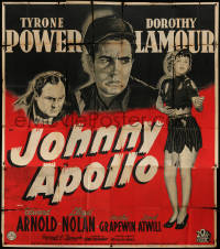 7a0132 JOHNNY APOLLO English 6sh 1940 art of Tyrone Power, Dorothy Lamour & Edward Arnold, rare!