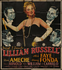7a0134 LILLIAN RUSSELL English 6sh 1940 art of sexy Alice Faye surrounded by suitors, ultra rare!