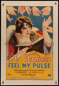 7a0035 FEEL MY PULSE 1sh 1928 art of sexy Bebe Daniels at sanitarium surrounded by hands, rare!