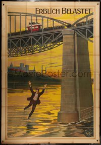 7a0207 ERBLICH BELASTET German 59x85 1913 art of man jumping from bridge, Harry Piel directed, rare!