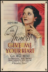 7a0308 GIVE ME YOUR HEART 1sh 1936 beautiful socialite Kay Francis is unmarried & pregnant, rare!