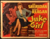 7a0364 JUKE GIRL 1/2sh 1942 smoking Ann Sheridan sitting on juke box & kissing Ronald Reagan, rare!