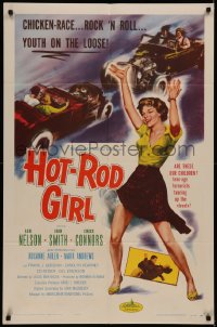 7a0310 HOT ROD GIRL 1sh 1956 AIP, Lori Nelson, wild sexy dancing bad girl & chicken-race art!