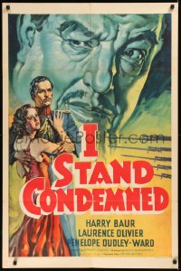 7a0311 I STAND CONDEMNED 1sh 1936 great art of Harry Bauer over Laurence Olivier w/beautiful girl!
