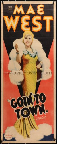 7a0271 GOIN' TO TOWN insert 1935 full-length sexy Mae West in fur-lined dress with cigarette, rare!
