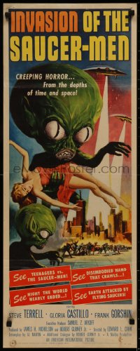 7a0276 INVASION OF THE SAUCER MEN insert 1957 Albert Kallis art of cabbage head aliens & sexy girl!