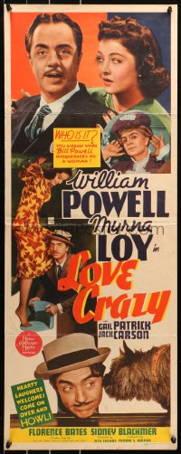 7a0281 LOVE CRAZY insert 1941 William Powell in drag as his own sister & with Myrna Loy, very rare!