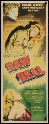 7a0345 RAW DEAL insert 1948 art of Dennis O'Keefe, bad girl Claire Trevor & Marsha Hunt, ultra rare!