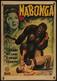 7a0053 NABONGA Italian 1sh 1946 different Longi art of Buster Crabbe fighting giant gorilla!