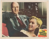 7a0438 ASPHALT JUNGLE LC #6 1950 c/u of sexy young Marilyn Monroe laying on Louis Calhern's lap!
