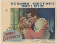 7a0425 DOUBLE INDEMNITY LC #4 1944 Billy Wilder, c/u Fred MacMurray about to kiss Barbara Stanwyck!