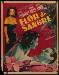 7a0071 FLOR DE SANGRE Mexican poster 1951 great romantic love triangle art, Flower of Blood, rare!