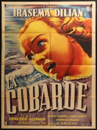 7a0156 LA COBARDE Mexican poster 1953 Julio Bracho, Dilian, wonderful close-up artwork by Caballero!