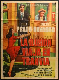 7a0158 LA ILUSION VIAJA EN TRANVIA Mexican poster 1954 Illusion Travels by Streetcar, different!