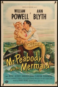 7a0316 MR. PEABODY & THE MERMAID 1sh 1948 romantic art of William Powell & mermaid Ann Blyth!