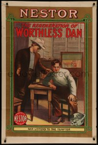 7a0320 REGENERATION OF WORTHLESS DAN 1sh 1912 art of young man led into deception, beyond rare!