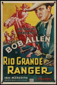 7a0321 RIO GRANDE RANGER 1sh 1936 great art of western cowboy Bob Allen with gun, ultra-rare!