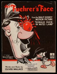 7a0162 DER FUEHRER'S FACE sheet music 1943 WWII art of Donald Duck hitting Hitler w/tomato, Disney!