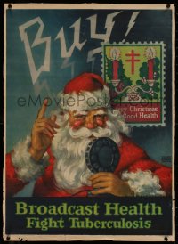 7a0074 BROADCAST HEALTH FIGHT TUBERCULOSIS 20x28 special poster 1925 Baker Santa on radio art, rare!