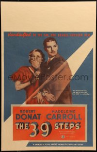 7a0382 39 STEPS WC 1935 Alfred Hitchcock, art of Robert Donat silencing Madeleine Carroll, rare!