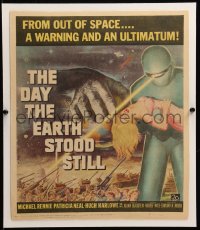 7a0390 DAY THE EARTH STOOD STILL WC 1951 classic art of Gort holding Patricia Neal & attacking army!