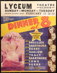 7a0218 DINNER AT 8 jumbo WC 1933 Jean Harlow, John & Lionel Barrymore, Dressler, Beery, ultra rare!