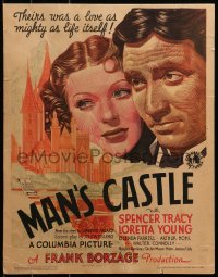 7a0399 MAN'S CASTLE WC 1933 great different close up art of Spencer Tracy & pretty Loretta Young!