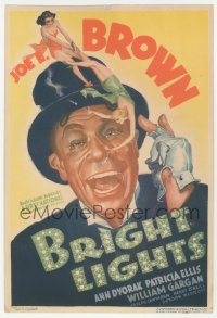 7a0141 BRIGHT LIGHTS mini WC 1935 art of Joe E. Brown w/tiny Ann Dvorak & Patricia Ellis, ultra rare!