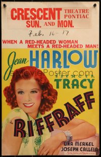 7a0403 RIFFRAFF WC 1936 great smiling close up of sexy Jean Harlow with red hair, ultra rare!