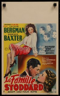 7b0142 ADAM HAD FOUR SONS Belgian 1945 sultry Ingrid Bergman, Warner Baxter, sexy Susan Hayward!