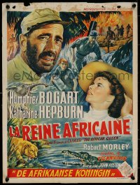 7b0143 AFRICAN QUEEN Belgian 1952 different art of Humphrey Bogart & Hepburn by Jos De Cock!