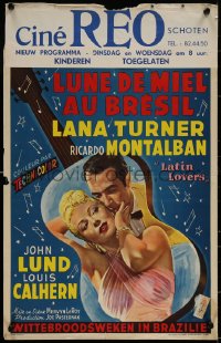 7b0195 LATIN LOVERS Belgian 1953 best artwork of sexy Lana Turner & Ricardo Montalban in guitar!