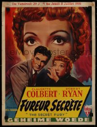 7b0224 SECRET FURY Belgian 1951 art of Claudette Colbert, Robert Ryan, directed by Mel Ferrer!