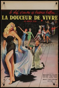 7b0556 LA DOLCE VITA French 16x24 1960 Federico Fellini, Mastroianni, sexy Ekberg by Yves Thos!