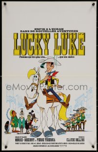 7b0564 LUCKY LUKE French 16x25 1971 great cartoon art of the smoking cowboy hero on his horse!