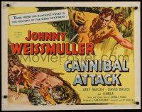 7b1137 CANNIBAL ATTACK 1/2sh 1954 cool art of Johnny Weissmuller w/knife, fighting alligators!