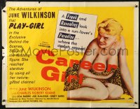 7b1138 CAREER GIRL 1/2sh 1959 super sexy near-naked June Wilkinson holding leopard skin!