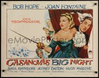 7b1140 CASANOVA'S BIG NIGHT style A 1/2sh 1954 artwork of Bob Hope behind sexy Joan Fontaine w/sword!