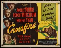 7b1150 CROSSFIRE style A 1/2sh 1947 Robert Young, Robert Mitchum, Robert Ryan, sexy Gloria Grahame!