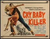 7b1151 CRY BABY KILLER 1/2sh 1958 first Jack Nicholson, art of criminal w/girl & gun, ultra rare!