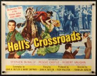 7b1193 HELL'S CROSSROADS style B 1/2sh 1957 Stephen McNally as Jesse James on horse & sexy Peggy Castle!