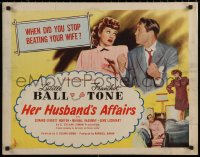7b1194 HER HUSBAND'S AFFAIRS style B 1/2sh 1947 artwork of Lucille Ball, Franchot Tone between beds!