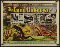 7b1225 LAND UNKNOWN style A 1/2sh 1957 a paradise of hidden terrors, great art of dinosaurs by Sawyer!