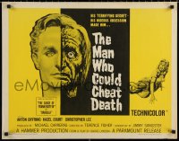 7b1236 MAN WHO COULD CHEAT DEATH style A 1/2sh 1959 Hammer, cool half-alive & half-dead headshot art!