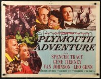 7b1262 PLYMOUTH ADVENTURE style B 1/2sh 1952 Spencer Tracy, Gene Tierney, cool art of ship at sea!