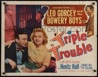 7b1300 TRIPLE TROUBLE close-up sitting style 1/2sh 1950 Leo Gorcey and the Bowery Boys in prison!