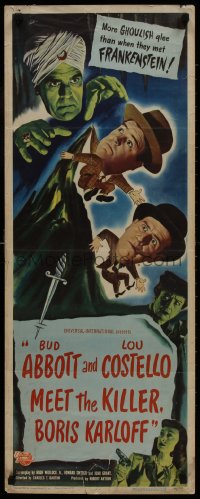 7b1321 ABBOTT & COSTELLO MEET THE KILLER BORIS KARLOFF insert 1949 art of scared Bud & Lou!